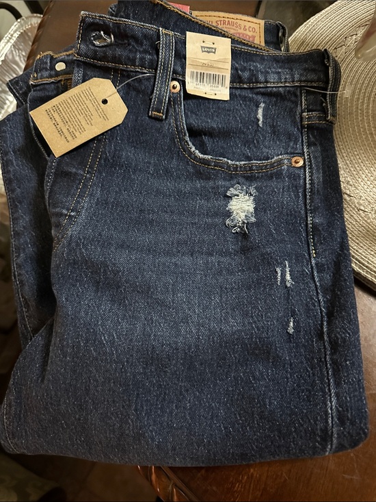 HUE Denim - HUE Women's Dark Blue Slim Straight Jeans with Light Distressing